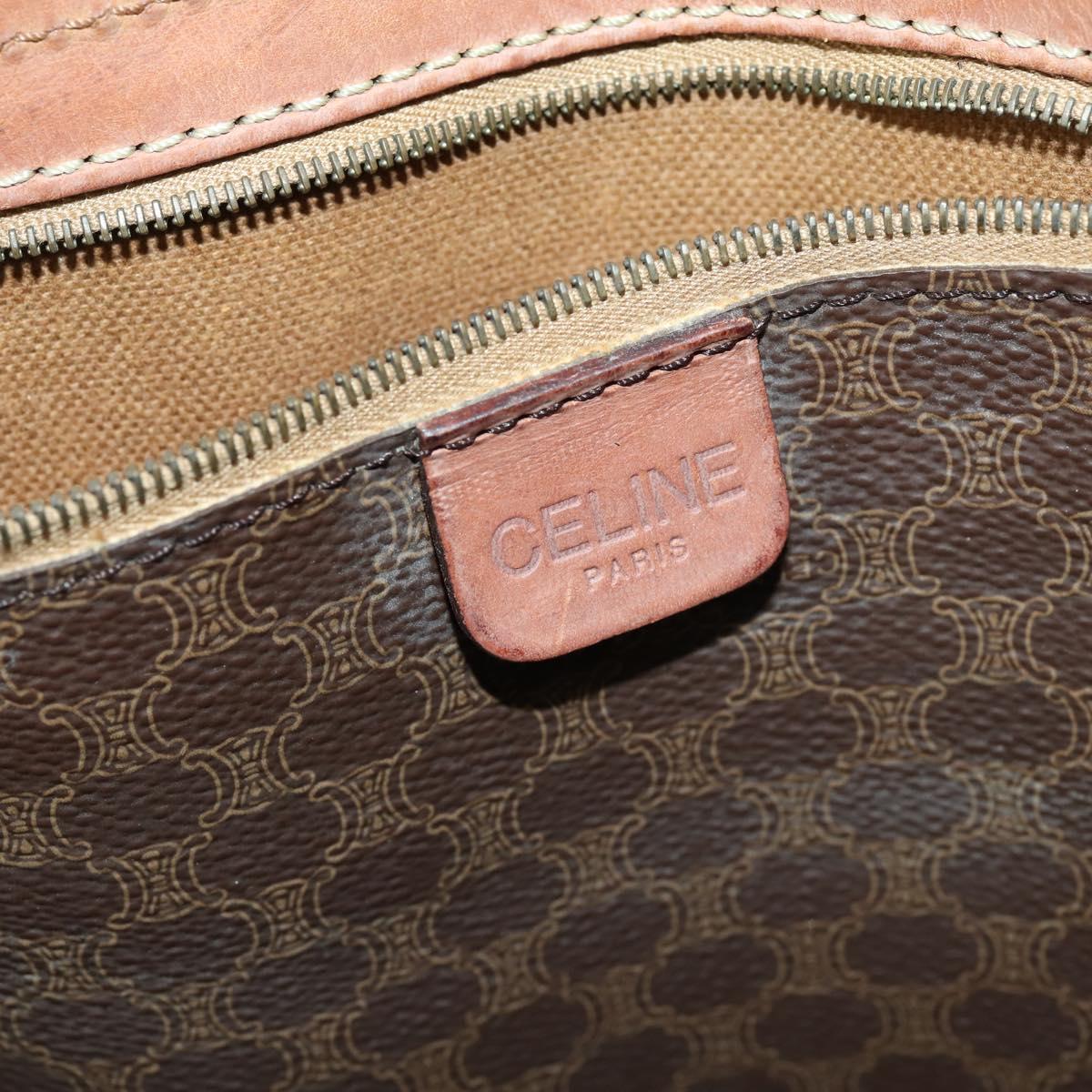 CELINE Macadam Canvas Boston Bag PVC Leather 2way Brown Gold Auth ki6195