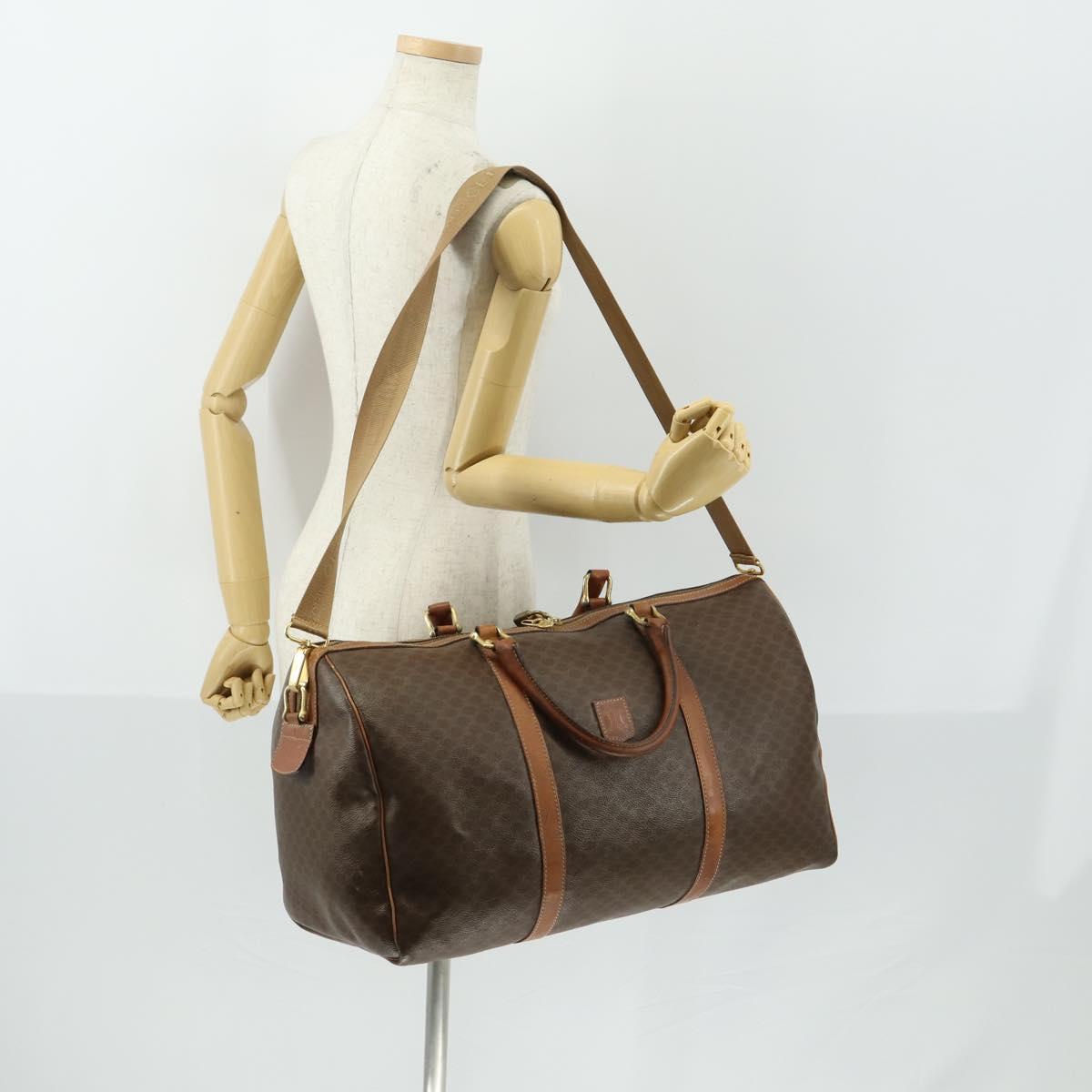 CELINE Macadam Canvas Boston Bag PVC Leather 2way Brown Gold Auth ki6195