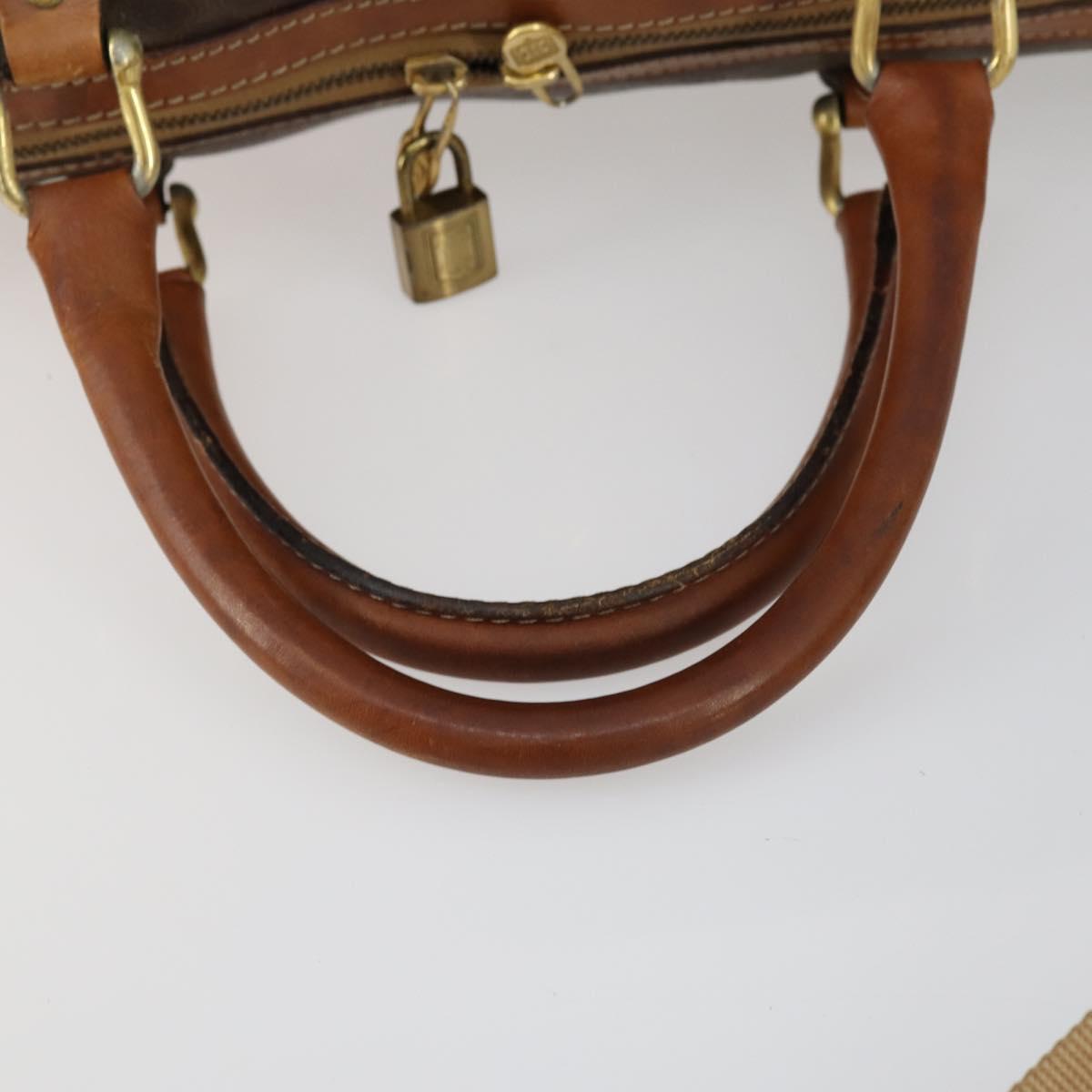 CELINE Macadam Canvas Boston Bag PVC Leather 2way Brown Gold Auth ki6195