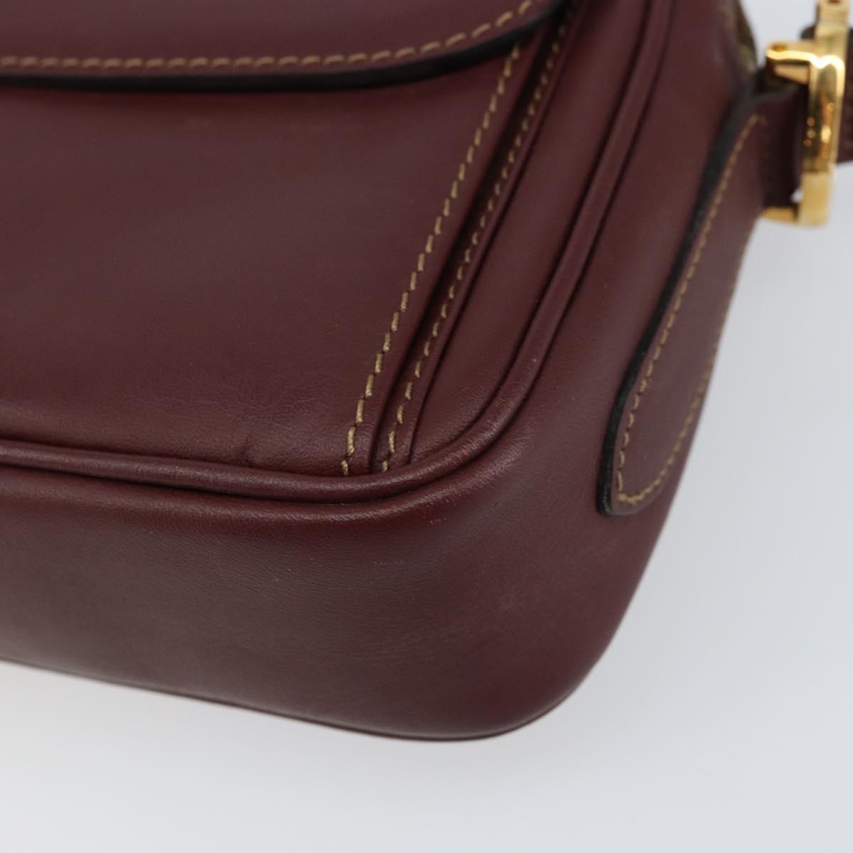 CARTIER Must Line Shoulder Bag Leather Bordeaux Gold Auth ki6196