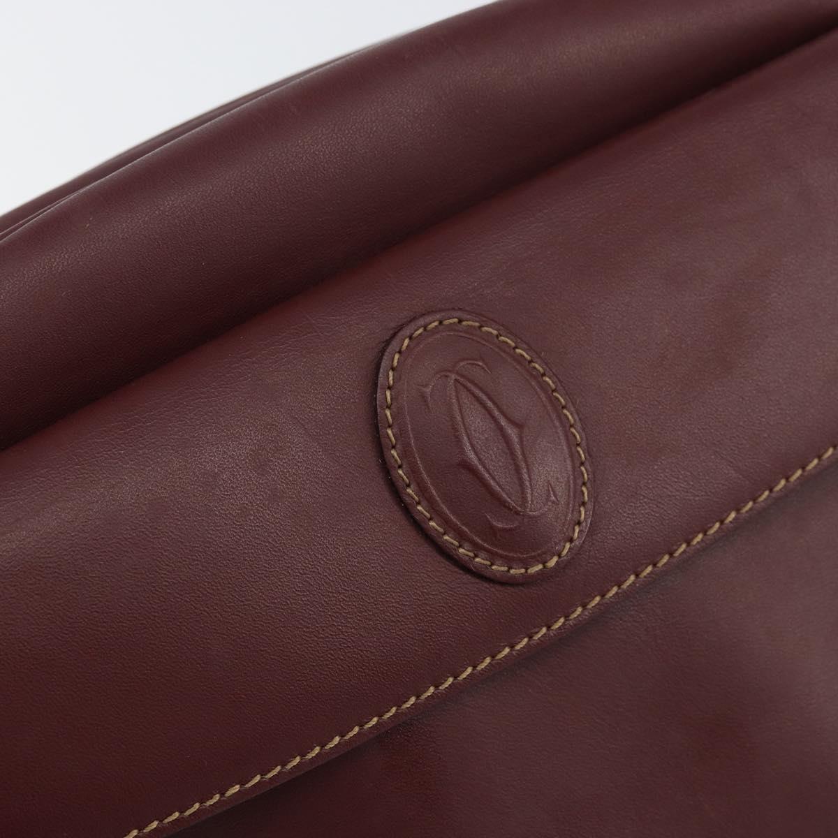 CARTIER Must Line Shoulder Bag Leather Bordeaux Gold Auth ki6196