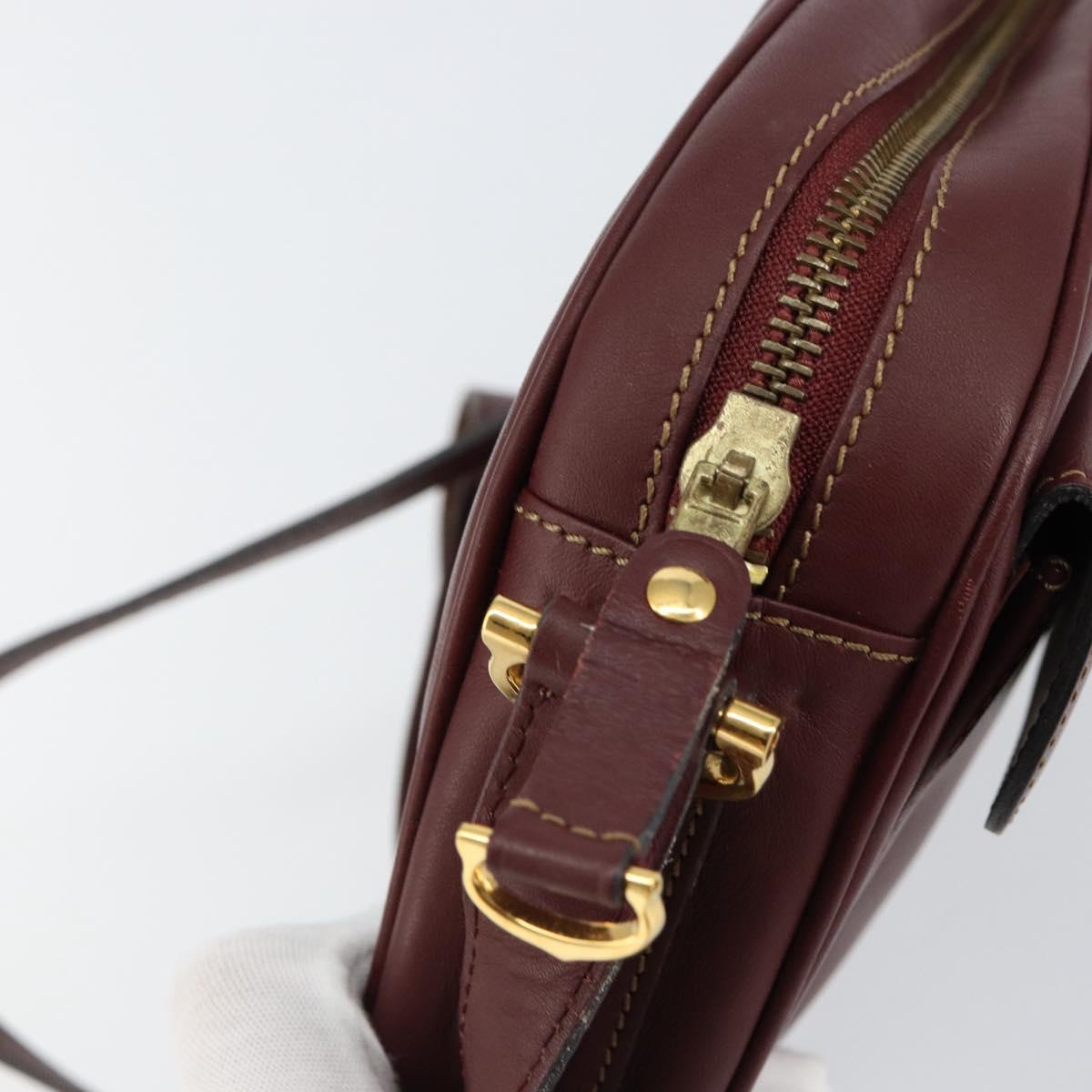 CARTIER Must Line Shoulder Bag Leather Bordeaux Gold Auth ki6196