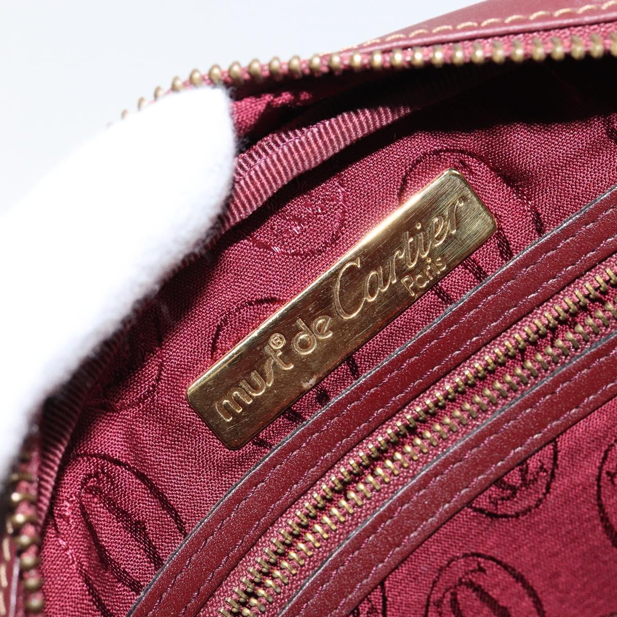 CARTIER Must Line Shoulder Bag Leather Bordeaux Gold Auth ki6196