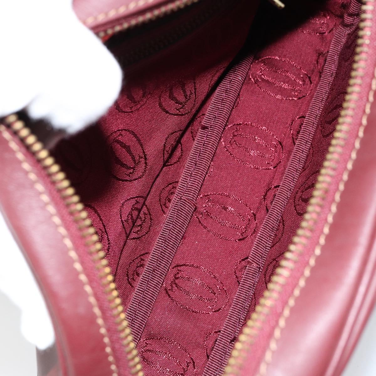 CARTIER Must Line Shoulder Bag Leather Bordeaux Gold Auth ki6196