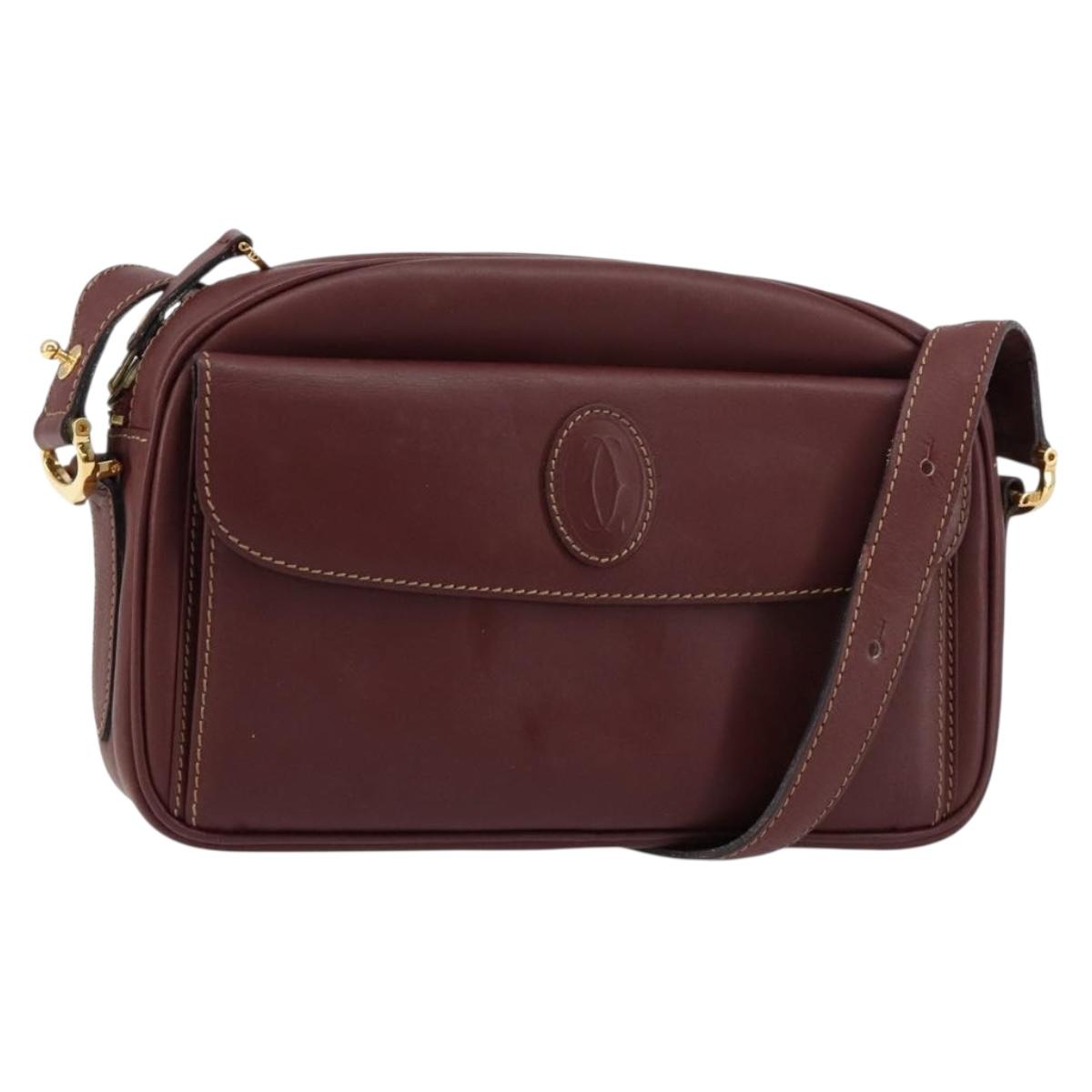CARTIER Must Line Shoulder Bag Leather Bordeaux Gold Auth ki6196