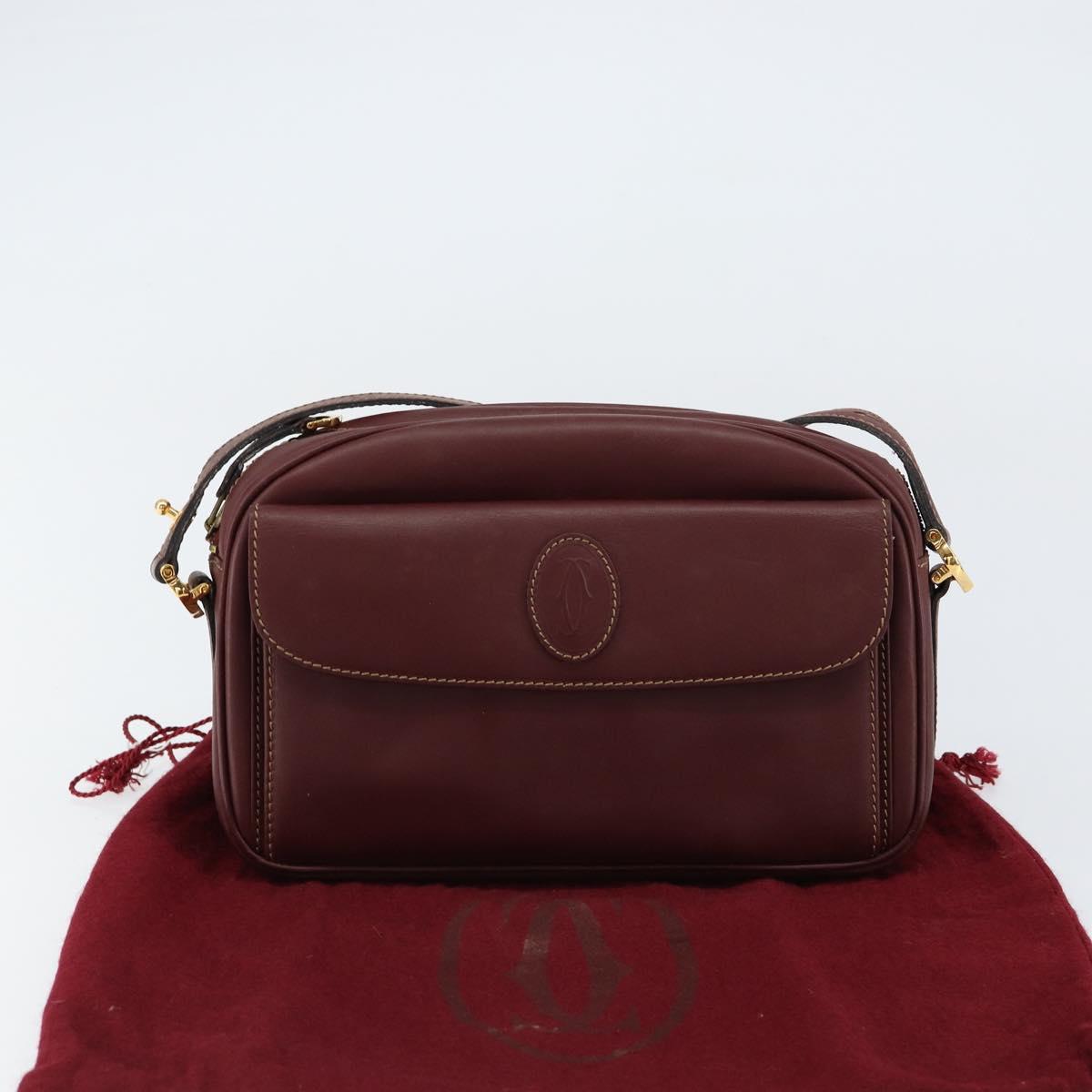 CARTIER Must Line Shoulder Bag Leather Bordeaux Gold Auth ki6196