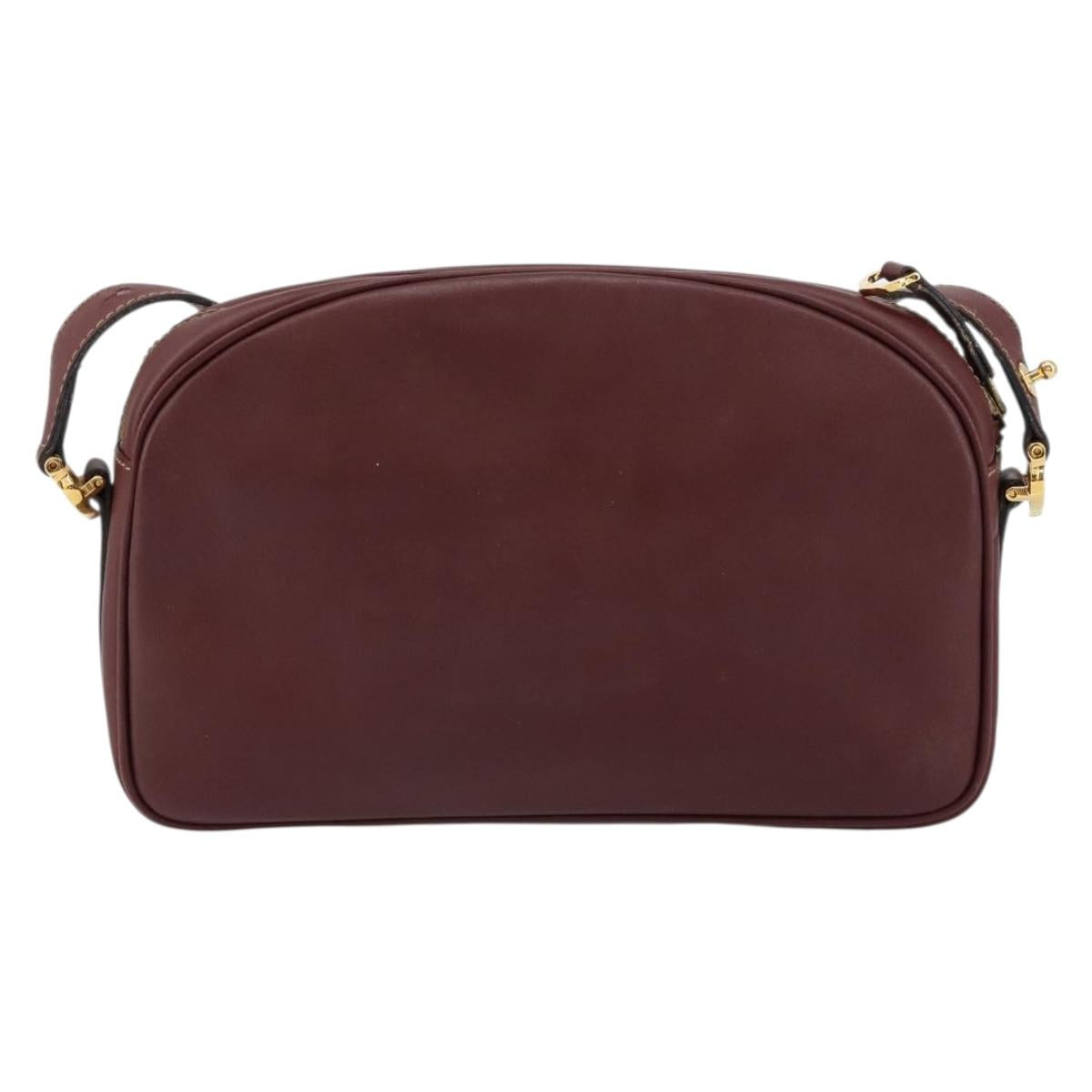 CARTIER Must Line Shoulder Bag Leather Bordeaux Gold Auth ki6196