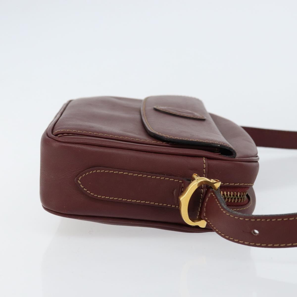 CARTIER Must Line Shoulder Bag Leather Bordeaux Gold Auth ki6196