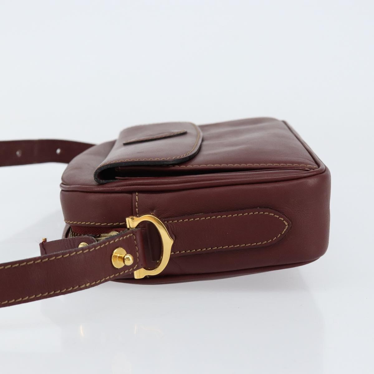 CARTIER Must Line Shoulder Bag Leather Bordeaux Gold Auth ki6196