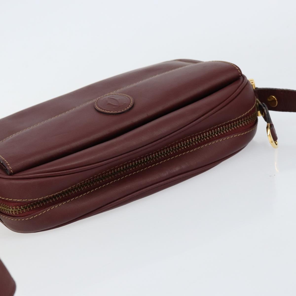 CARTIER Must Line Shoulder Bag Leather Bordeaux Gold Auth ki6196