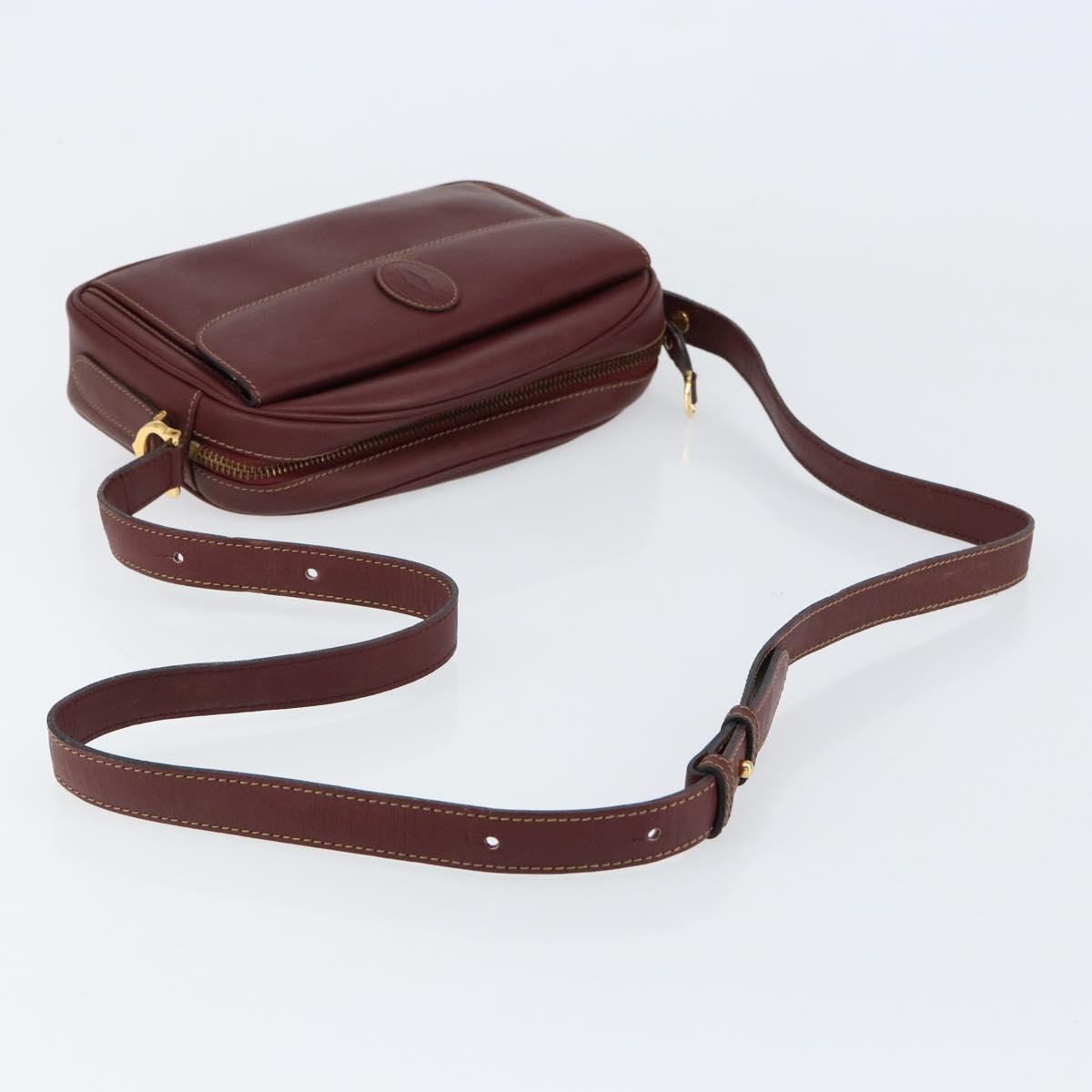 CARTIER Must Line Shoulder Bag Leather Bordeaux Gold Auth ki6196