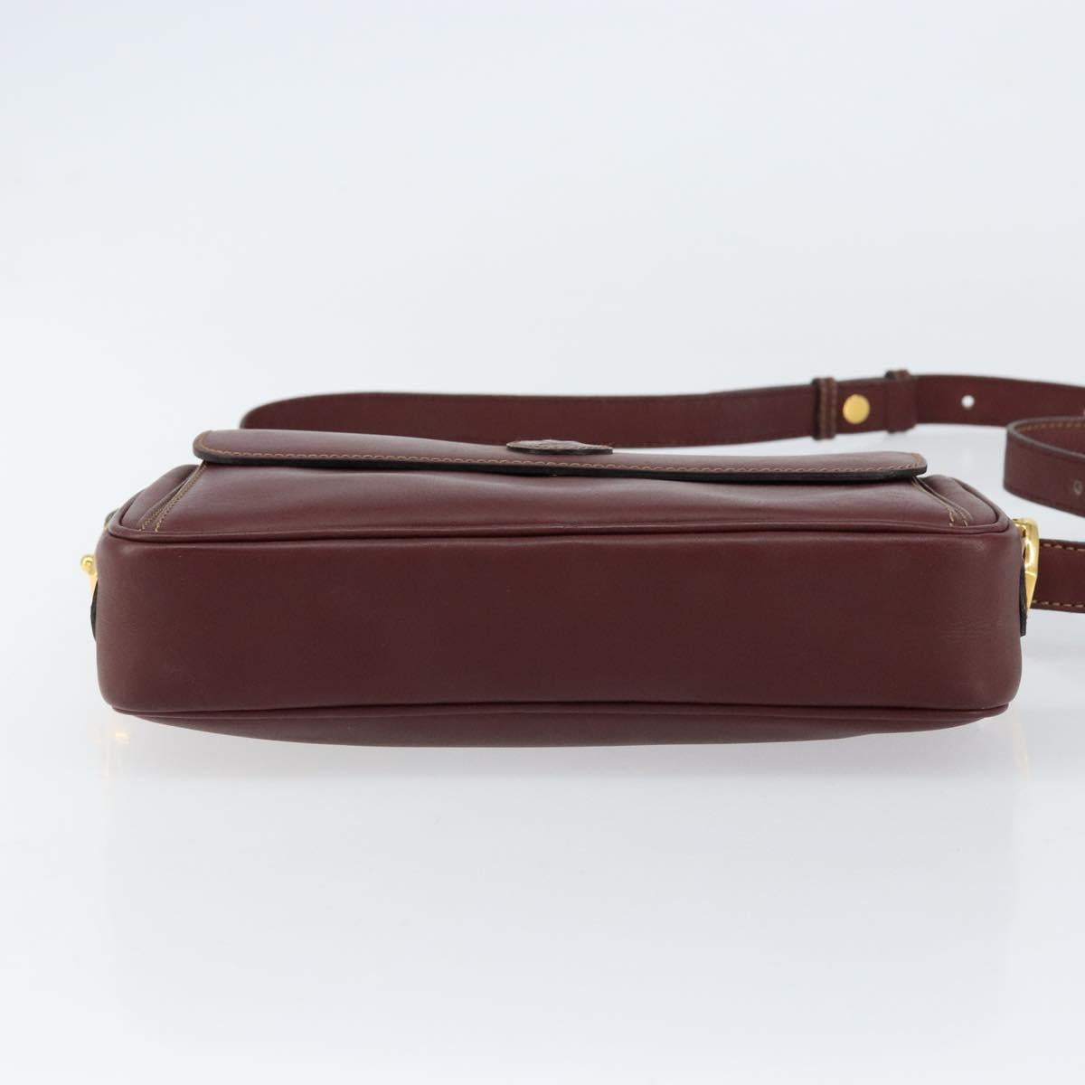CARTIER Must Line Shoulder Bag Leather Bordeaux Gold Auth ki6196