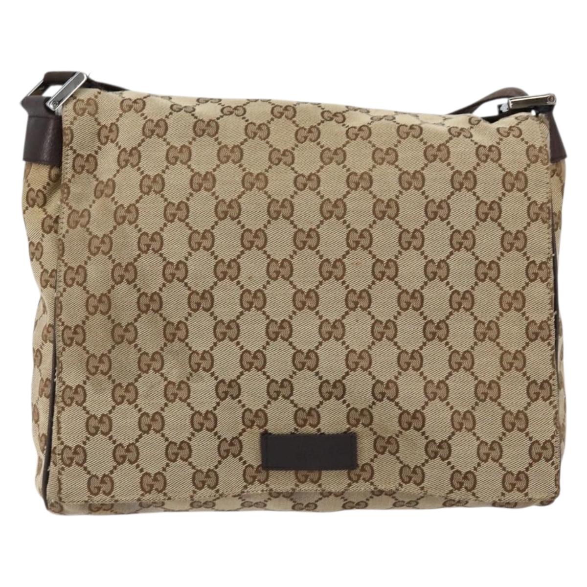 GUCCI GG Canvas Shoulder Bag Beige Silver 146236 Auth ki6202