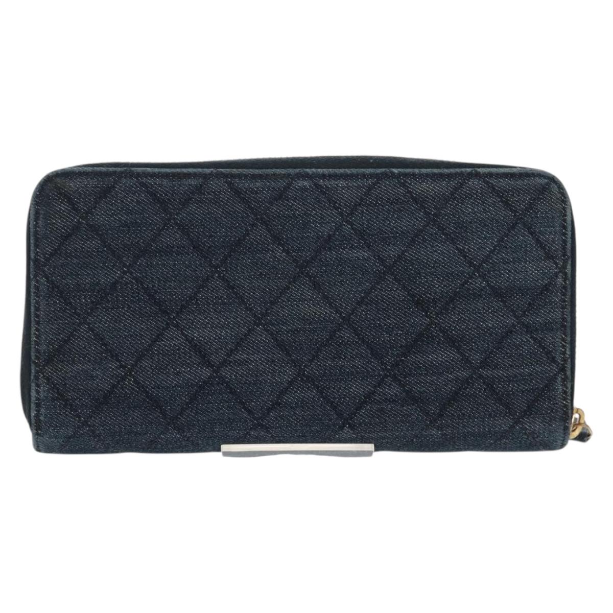 CHANEL 2.55 Zip Around Wallet Denim Blue Gold CC Auth ki6204M