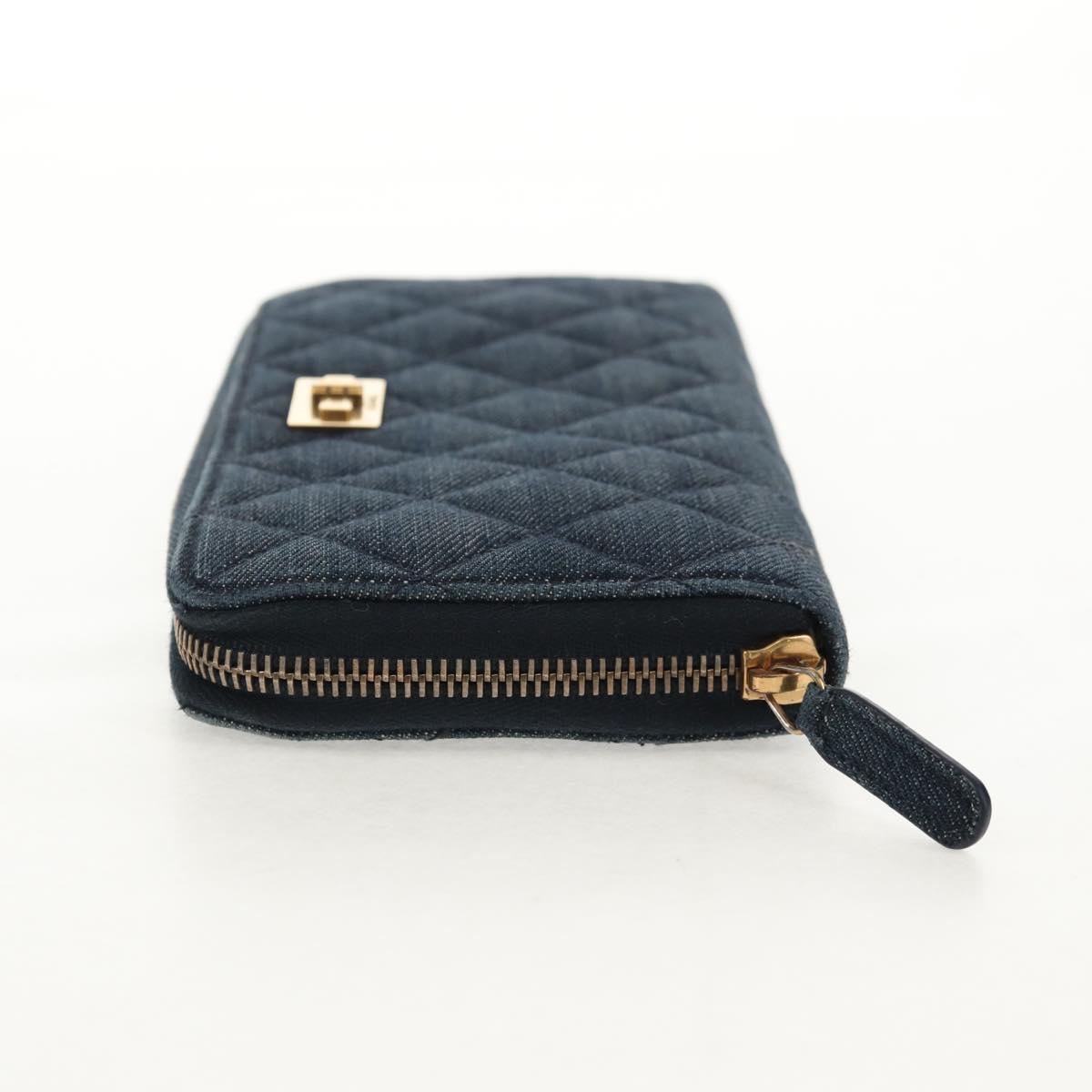 CHANEL 2.55 Zip Around Wallet Denim Blue Gold CC Auth ki6204M