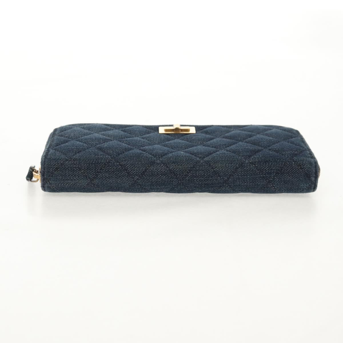 CHANEL 2.55 Zip Around Wallet Denim Blue Gold CC Auth ki6204M