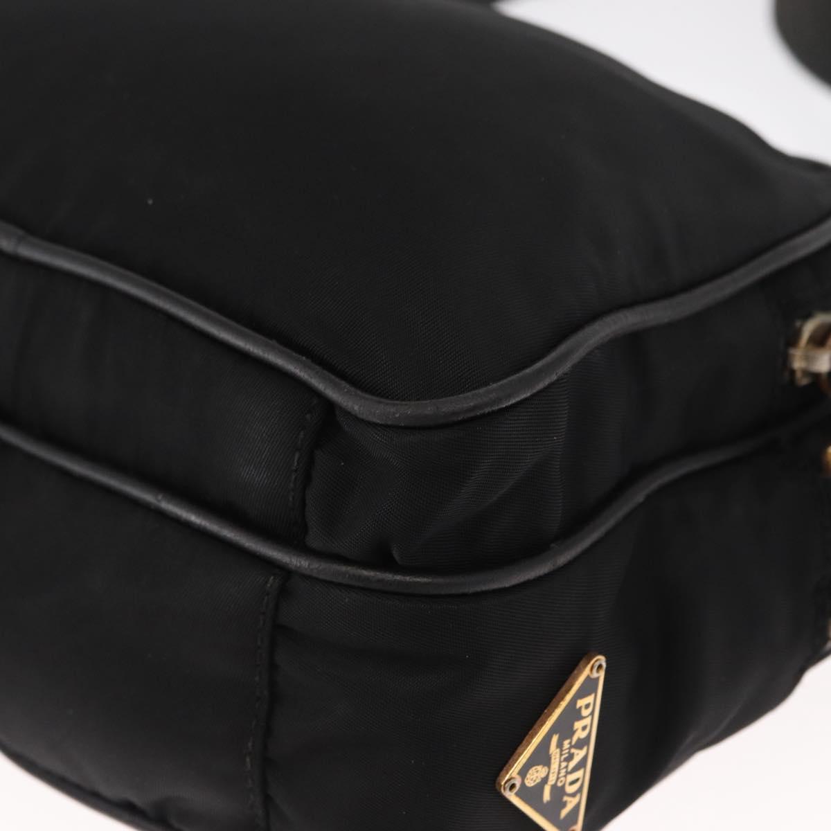 PRADA Shoulder Bag Nylon Leather Black Gold Auth ki6206