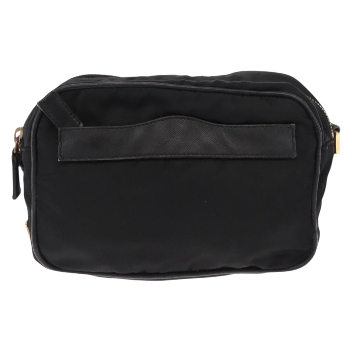 PRADA Shoulder Bag Nylon Leather Black Gold Auth ki6206