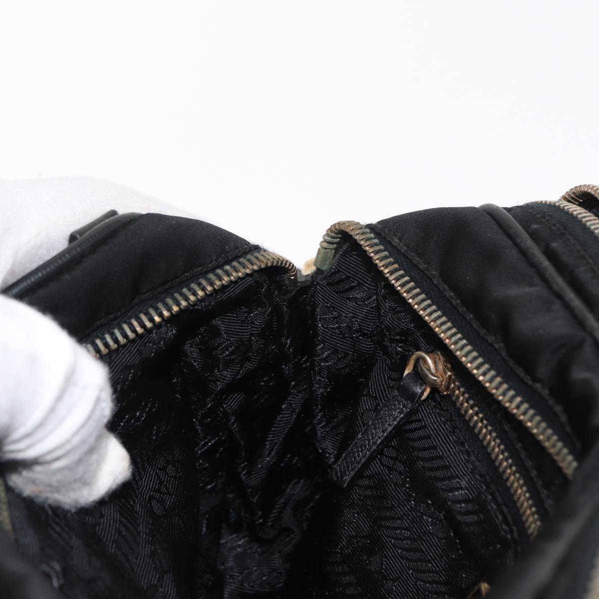 PRADA Shoulder Bag Nylon Leather Black Gold Auth ki6206