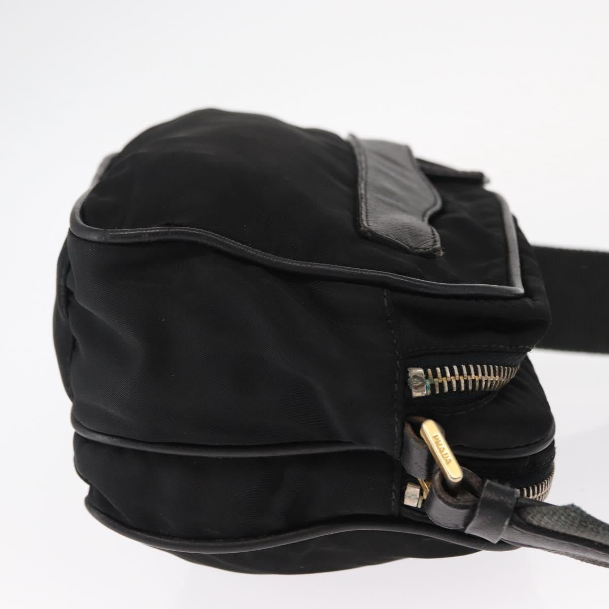 PRADA Shoulder Bag Nylon Leather Black Gold Auth ki6206