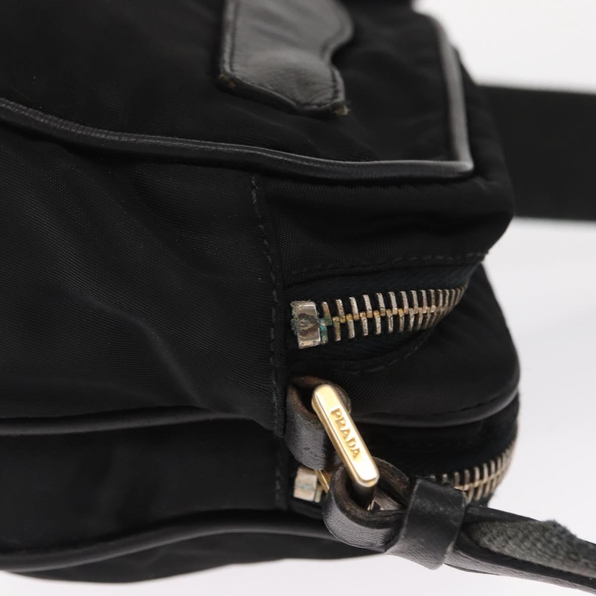 PRADA Shoulder Bag Nylon Leather Black Gold Auth ki6206