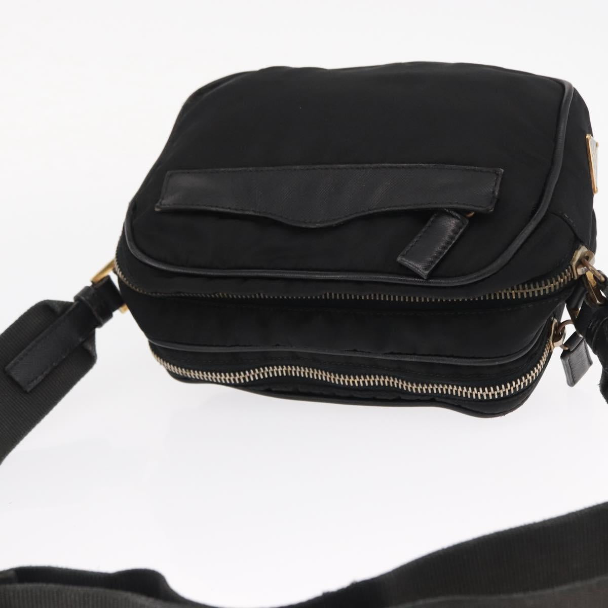 PRADA Shoulder Bag Nylon Leather Black Gold Auth ki6206