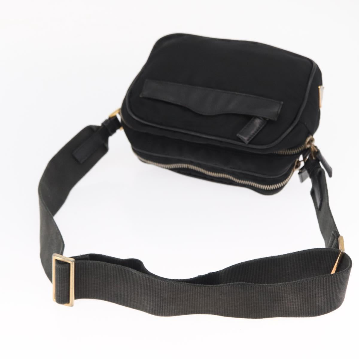 PRADA Shoulder Bag Nylon Leather Black Gold Auth ki6206
