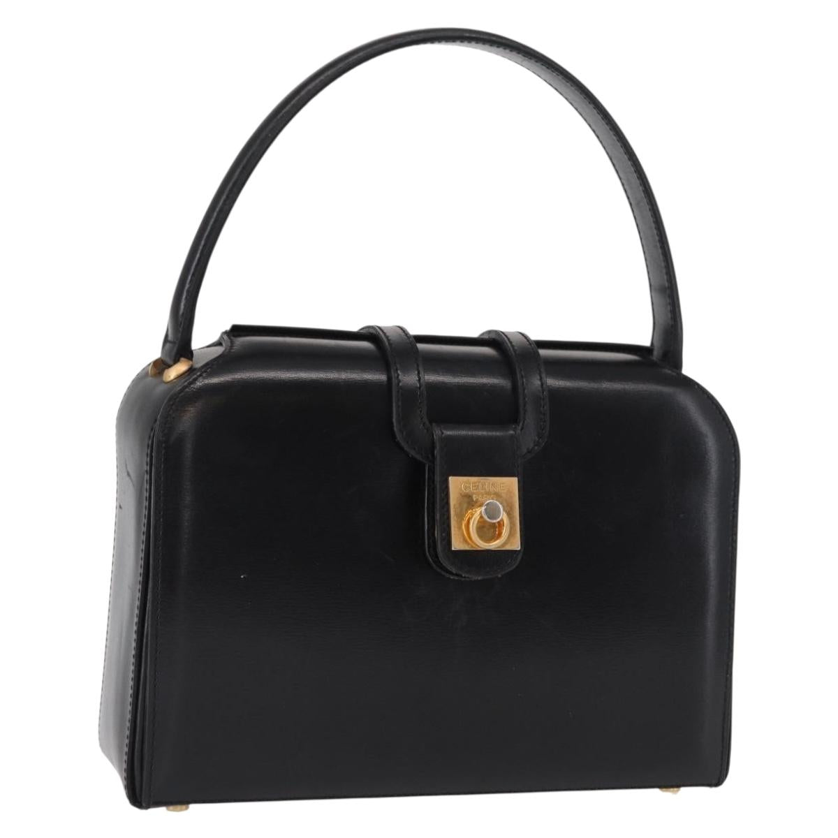 CELINE Hand Bag Leather Black Gold Auth ki6217
