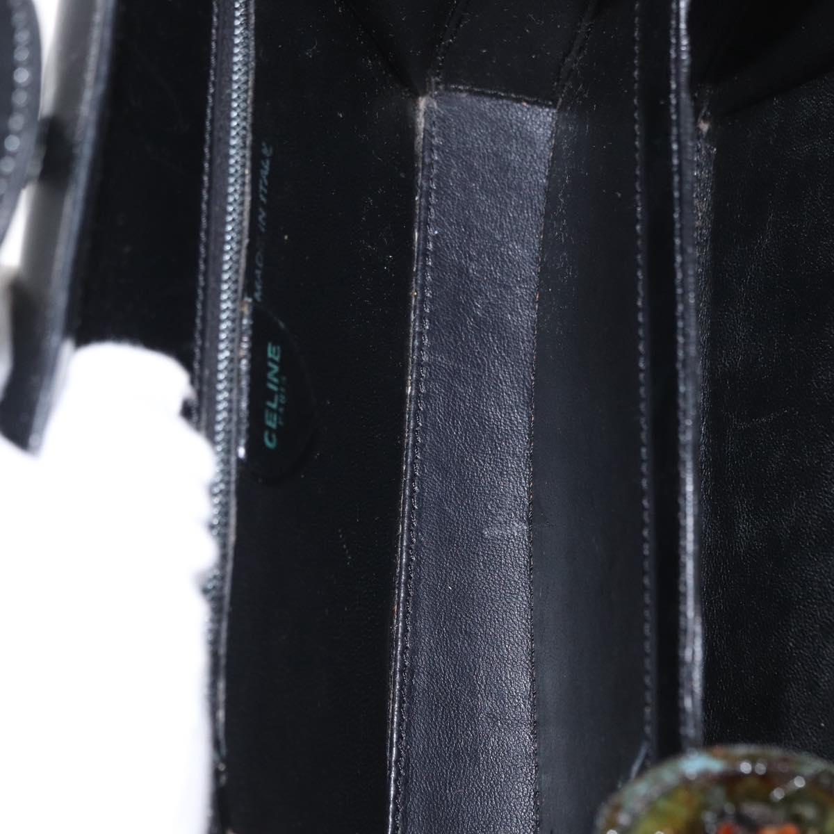 CELINE Hand Bag Leather Black Gold Auth ki6217