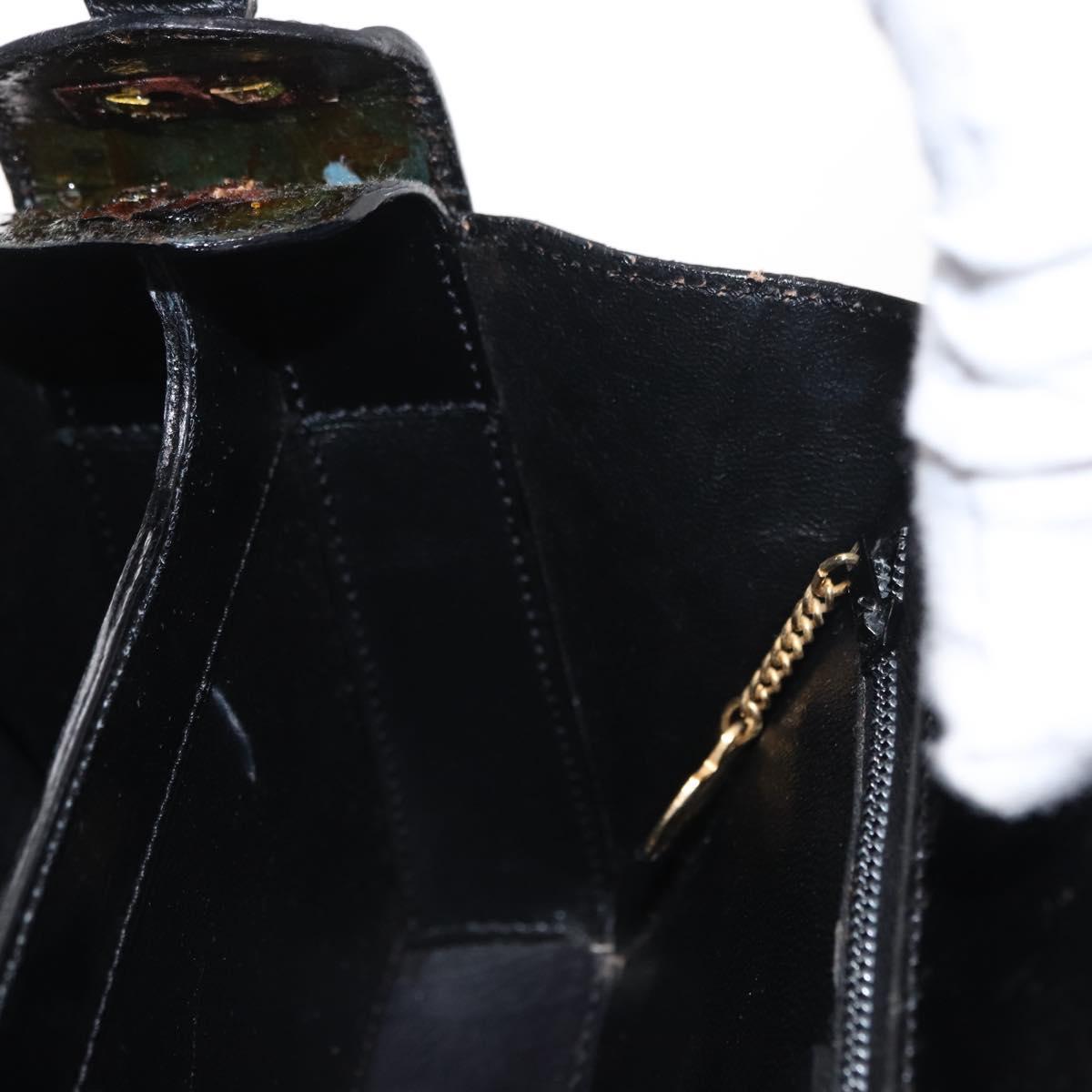 CELINE Hand Bag Leather Black Gold Auth ki6217