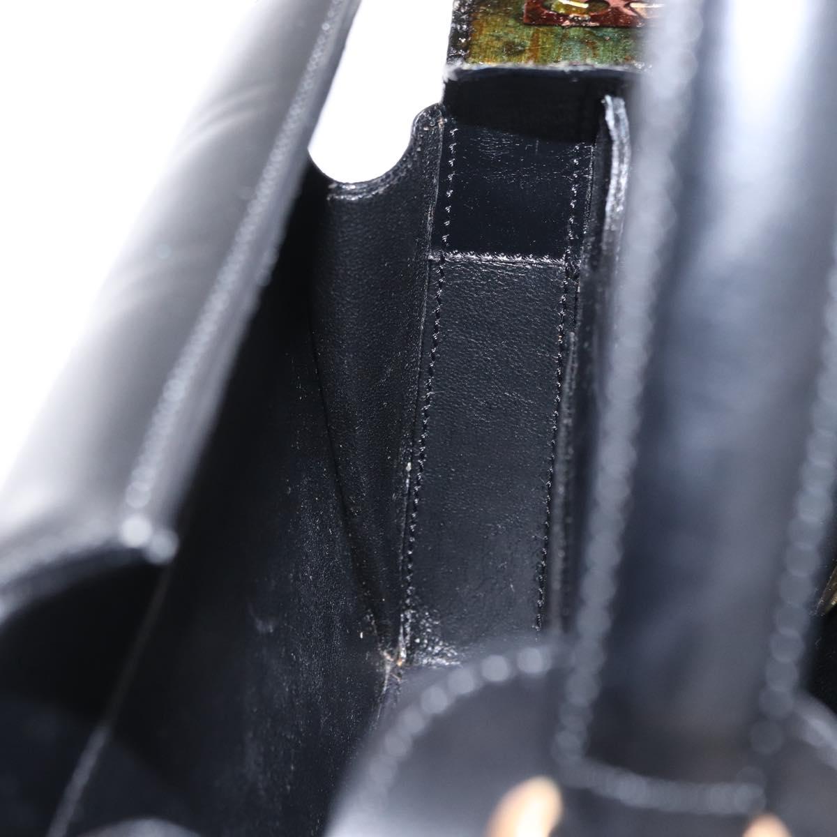 CELINE Hand Bag Leather Black Gold Auth ki6217