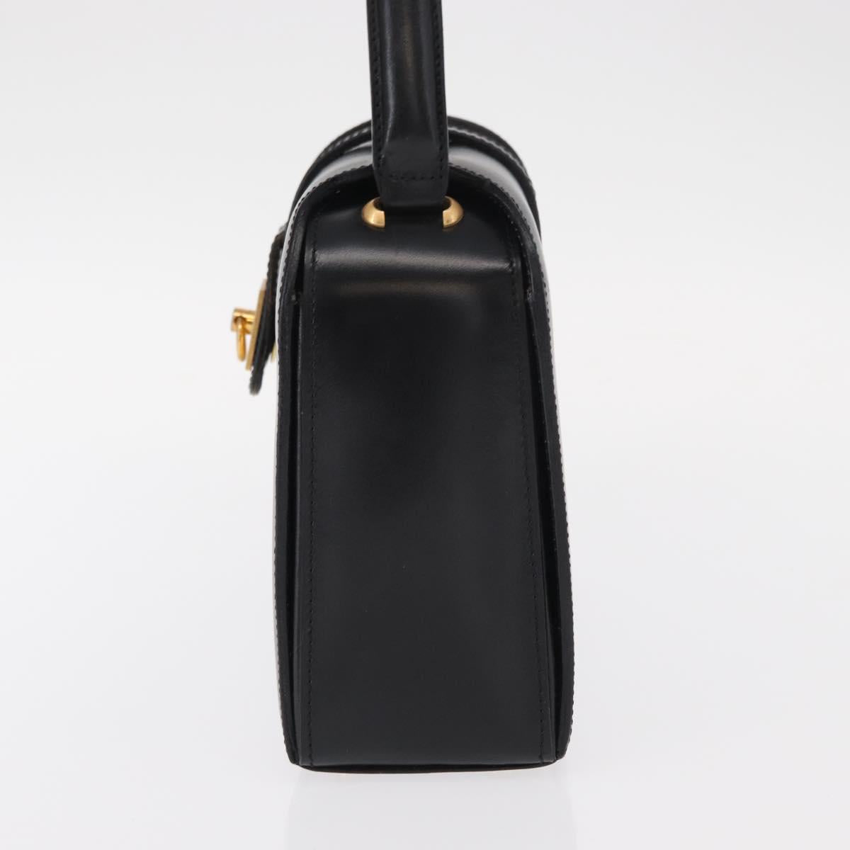 CELINE Hand Bag Leather Black Gold Auth ki6217