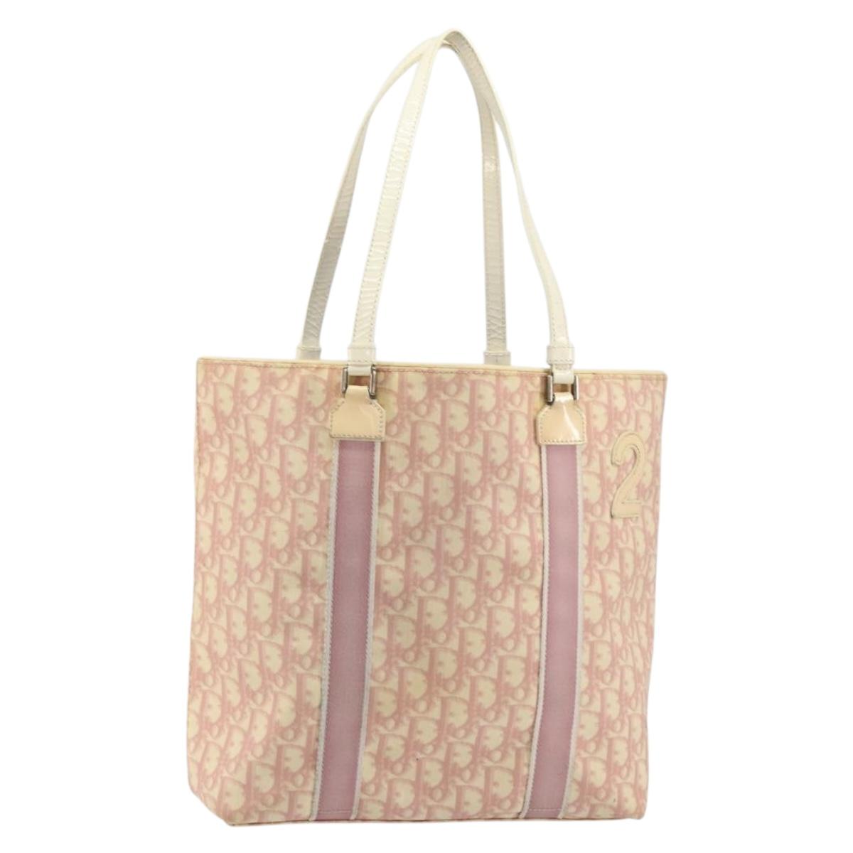 Christian Dior Trotter Canvas Romantic Tote Bag PVC Pink Silver Auth ki6219