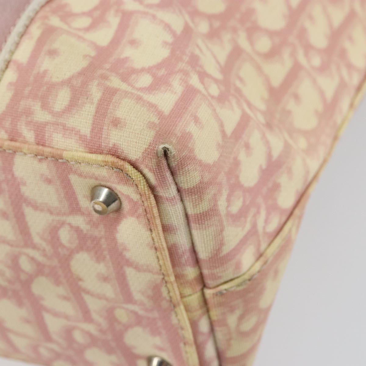 Christian Dior Trotter Canvas Romantic Tote Bag PVC Pink Silver Auth ki6219