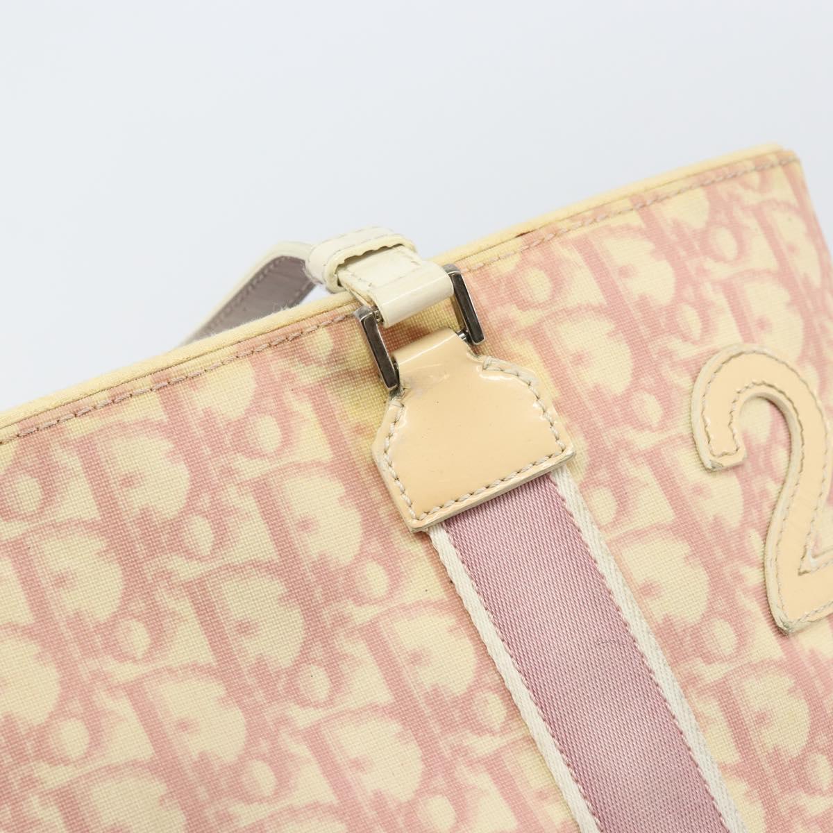 Christian Dior Trotter Canvas Romantic Tote Bag PVC Pink Silver Auth ki6219