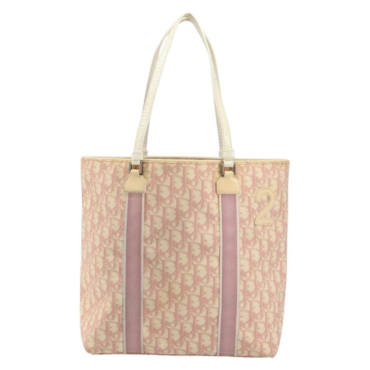 Christian Dior Trotter Canvas Romantic Tote Bag PVC Pink Silver Auth ki6219