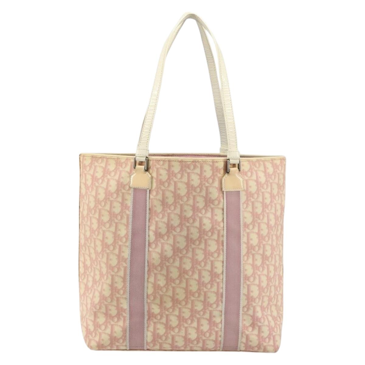 Christian Dior Trotter Canvas Romantic Tote Bag PVC Pink Silver Auth ki6219