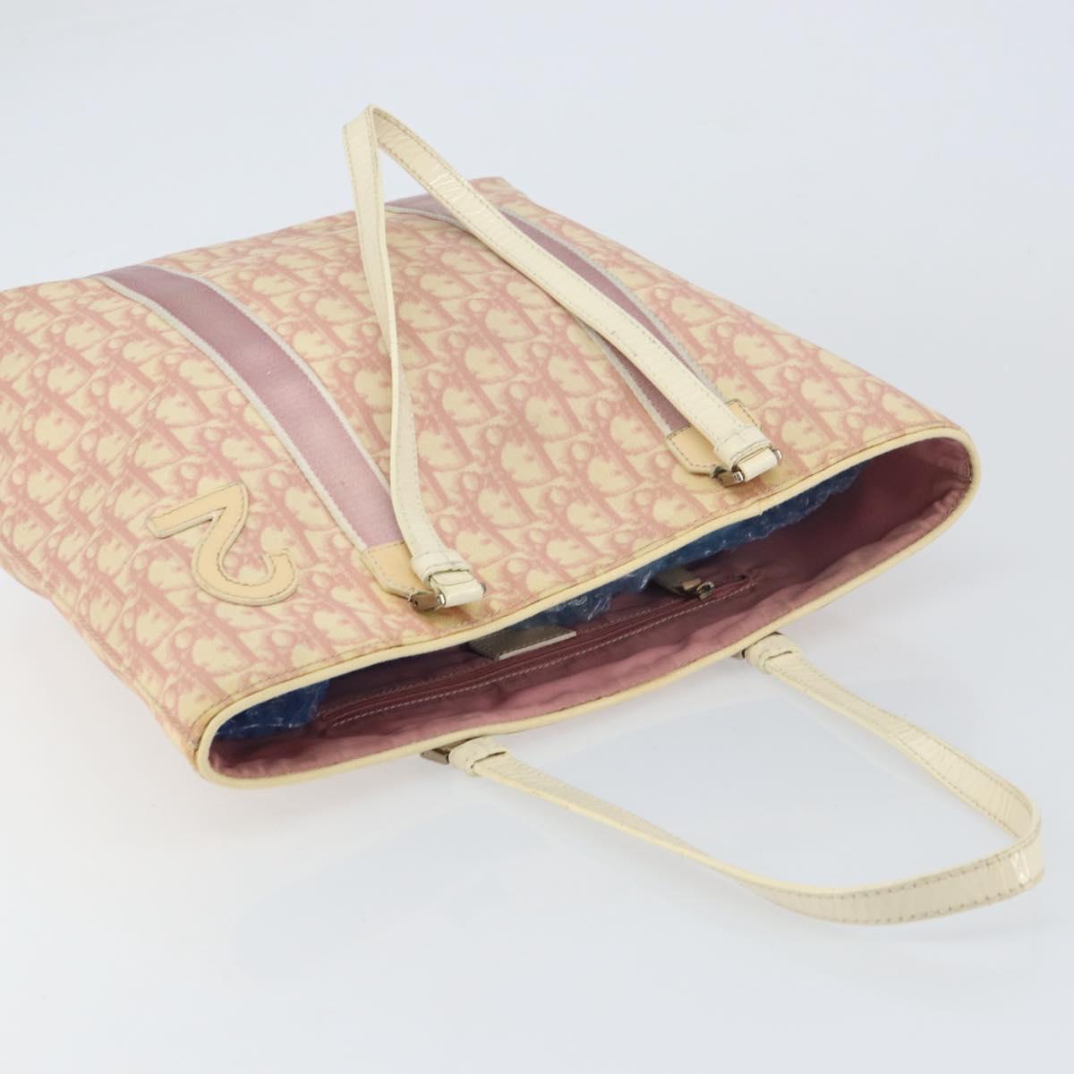 Christian Dior Trotter Canvas Romantic Tote Bag PVC Pink Silver Auth ki6219