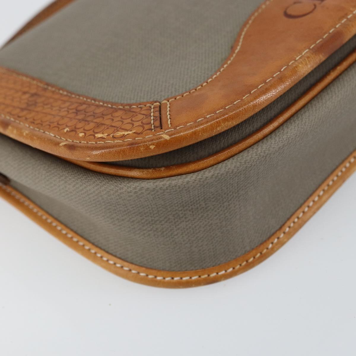 Christian Dior Shoulder Bag Coated Canvas Gray Gold Auth ki6220