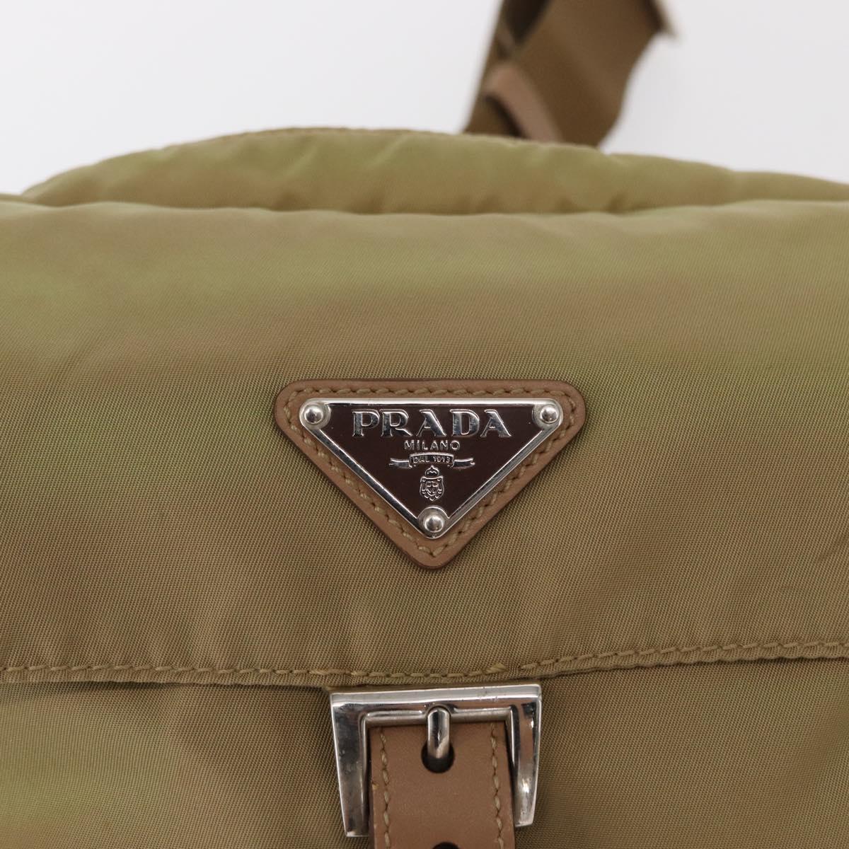 PRADA Shoulder Bag Nylon Beige Silver Auth ki6222