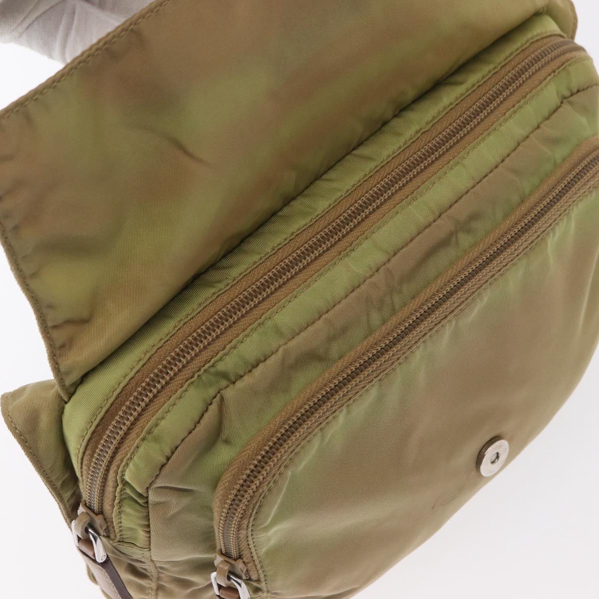 PRADA Shoulder Bag Nylon Beige Silver Auth ki6222