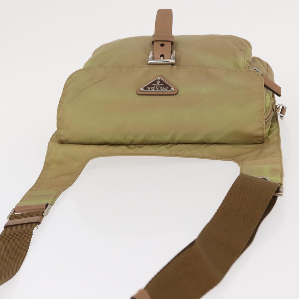 PRADA Shoulder Bag Nylon Beige Silver Auth ki6222