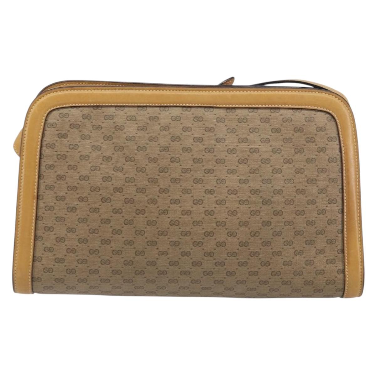 GUCCI Micro GG Supreme Shoulder Bag PVC Beige Gold Auth ki6225