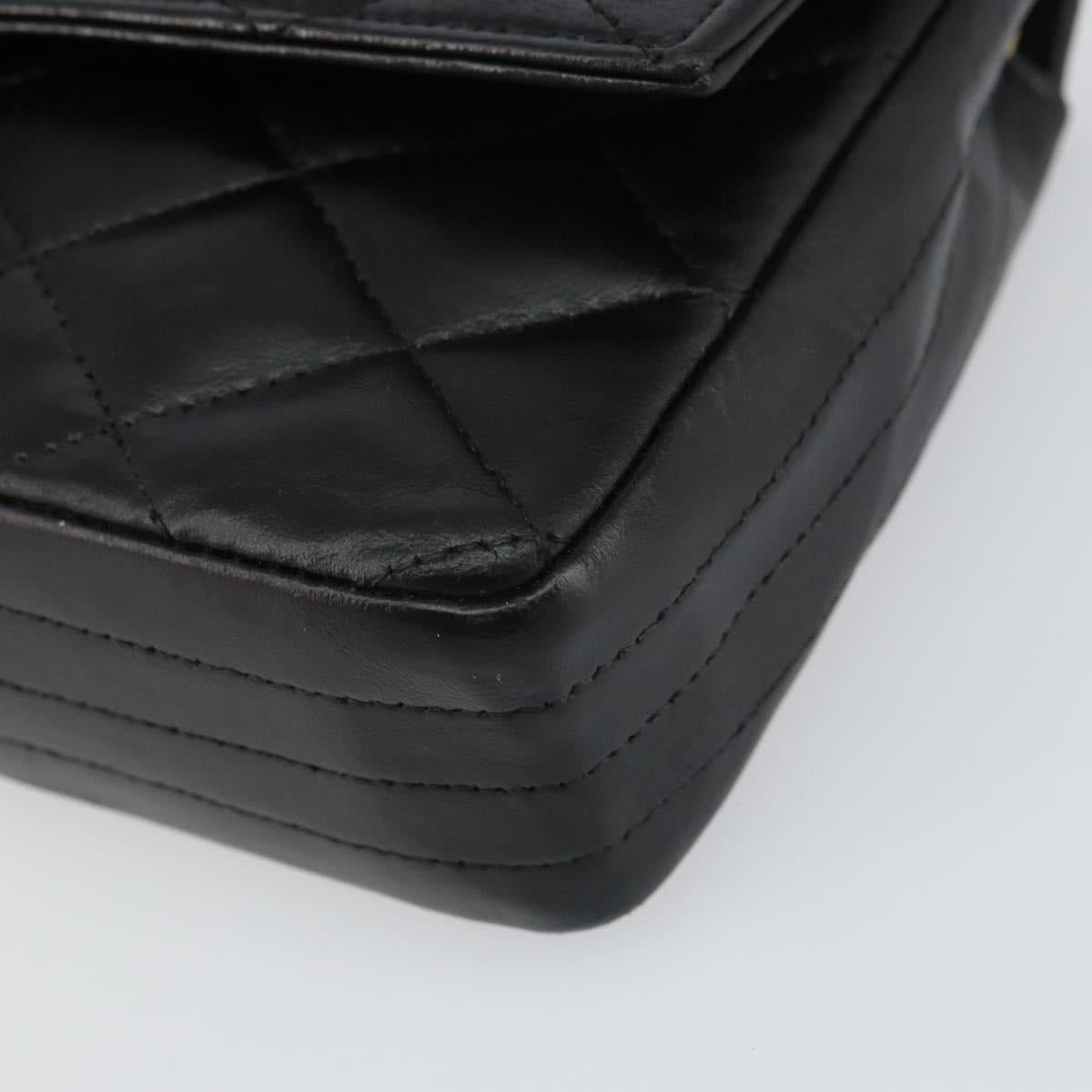 CHANEL Chain Shoulder Matelasse Bag Lamb Skin Black Gold CC Auth ki6227