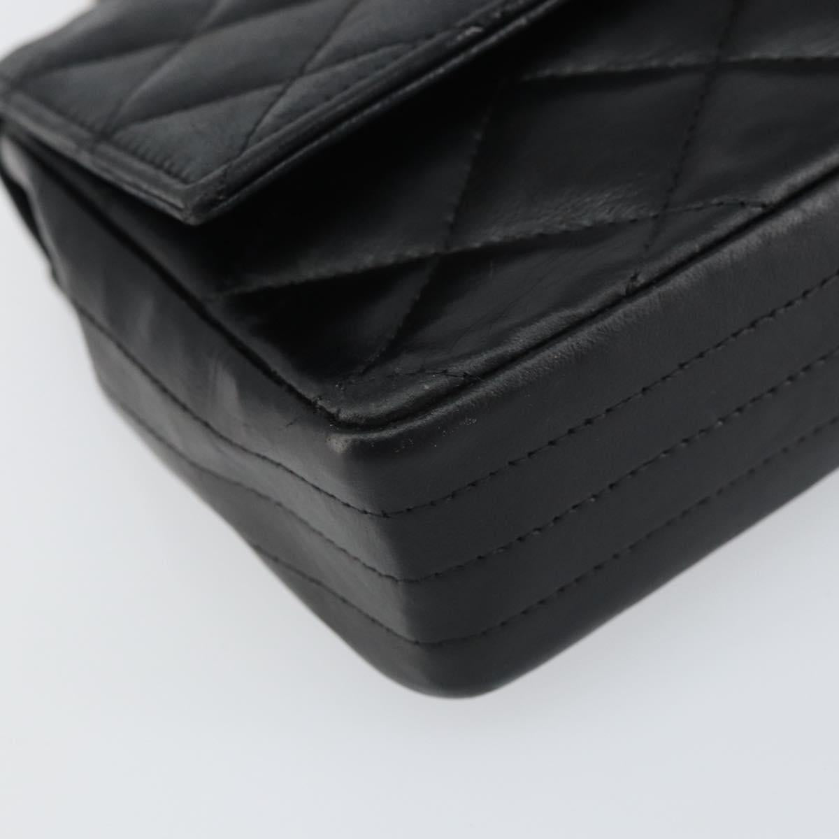 CHANEL Chain Shoulder Matelasse Bag Lamb Skin Black Gold CC Auth ki6227