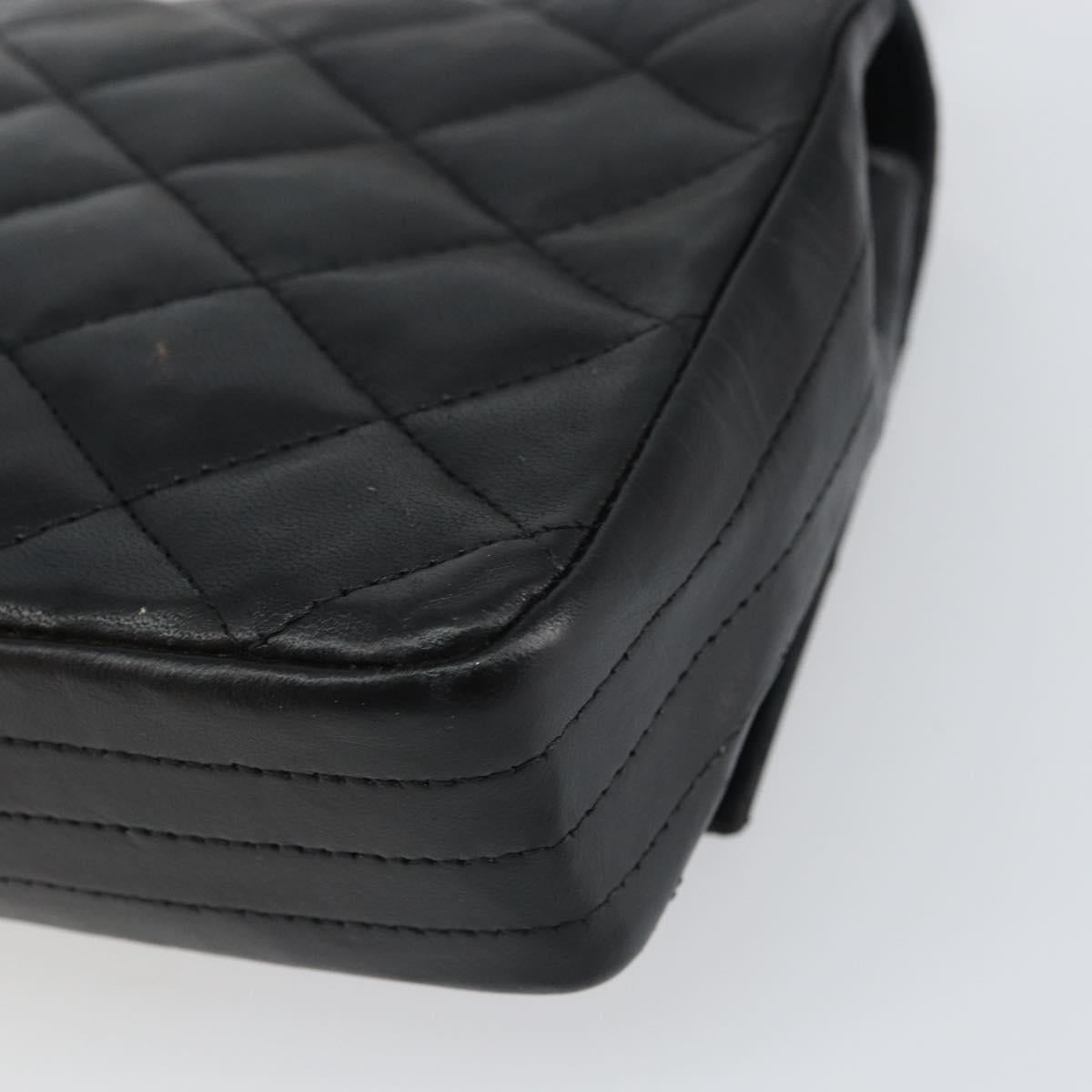 CHANEL Chain Shoulder Matelasse Bag Lamb Skin Black Gold CC Auth ki6227