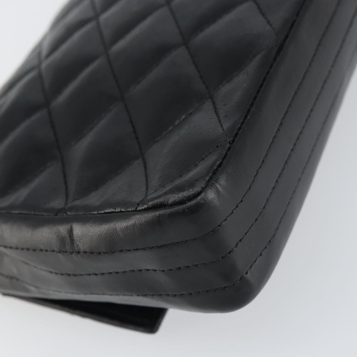 CHANEL Chain Shoulder Matelasse Bag Lamb Skin Black Gold CC Auth ki6227