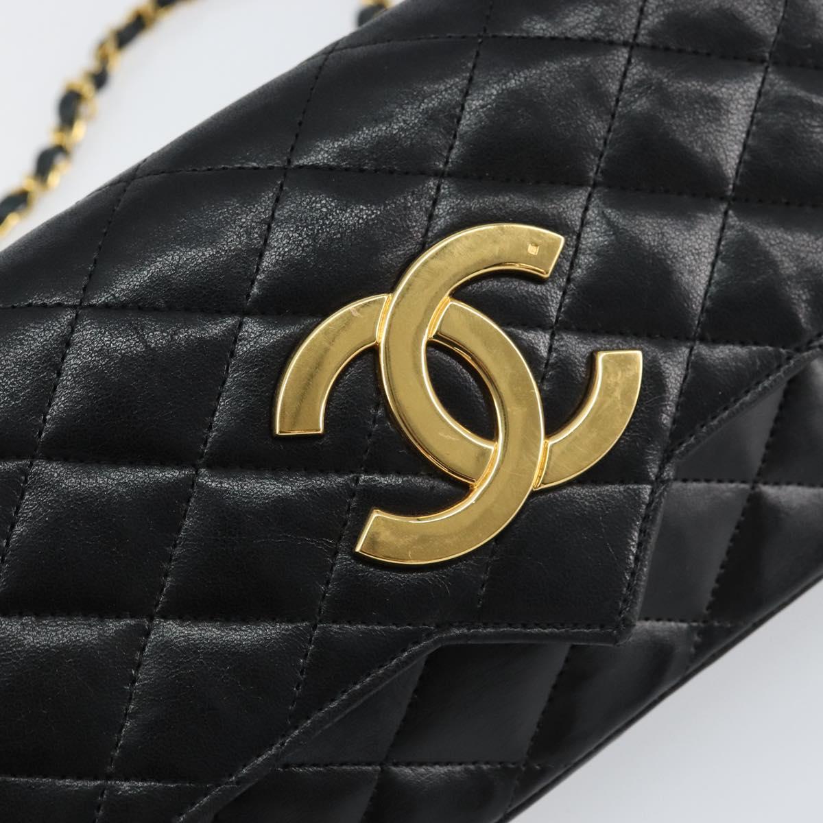 CHANEL Chain Shoulder Matelasse Bag Lamb Skin Black Gold CC Auth ki6227