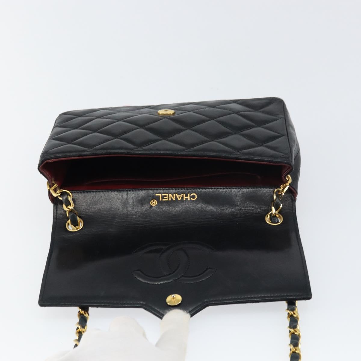 CHANEL Chain Shoulder Matelasse Bag Lamb Skin Black Gold CC Auth ki6227