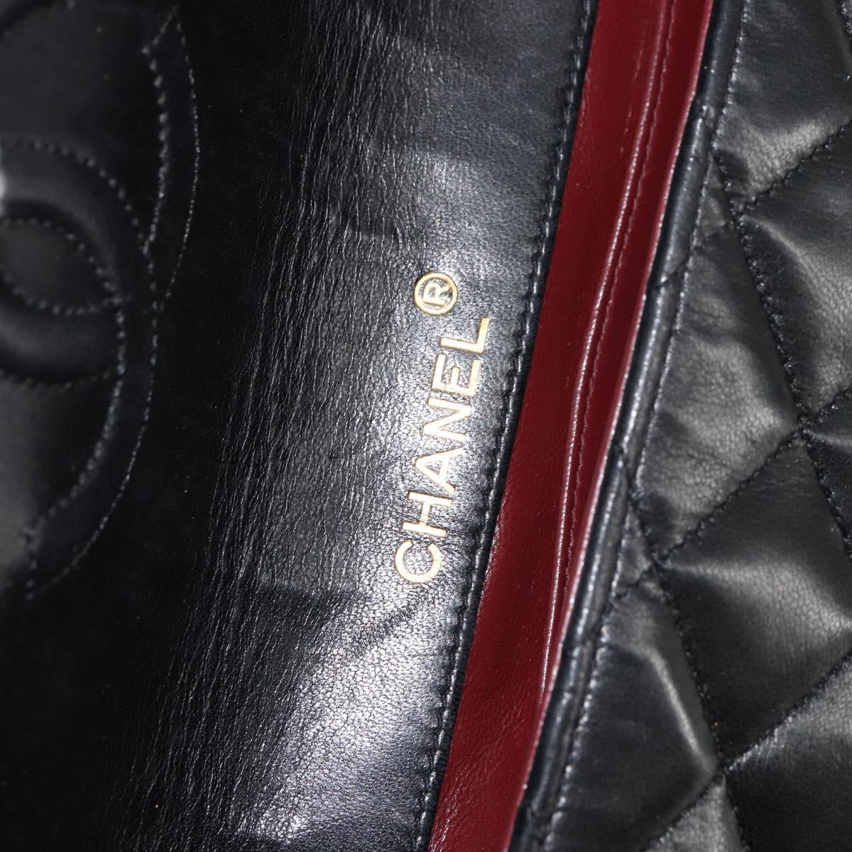 CHANEL Chain Shoulder Matelasse Bag Lamb Skin Black Gold CC Auth ki6227